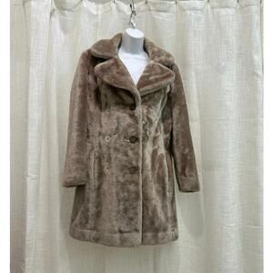 Vtg Glenbrooke Taupe Plush Faux Fur Teddy Coat Double Breasted 70’s women’s 10